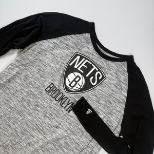 New Era Brooklyn Nets NBA Mens 2XL Long Sleeve Raglan T-Shirt Heather Grey Black